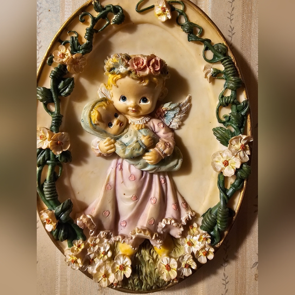 Vintage porcelain angel plaque set